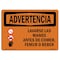 Signmission OSHA Sign, Wash Hands Before Eating Drinking Spanish, 14in X 10in Alum, 10" W, 14" L, Landscape OS-WS-A-1014-L-12886 - alternate 1